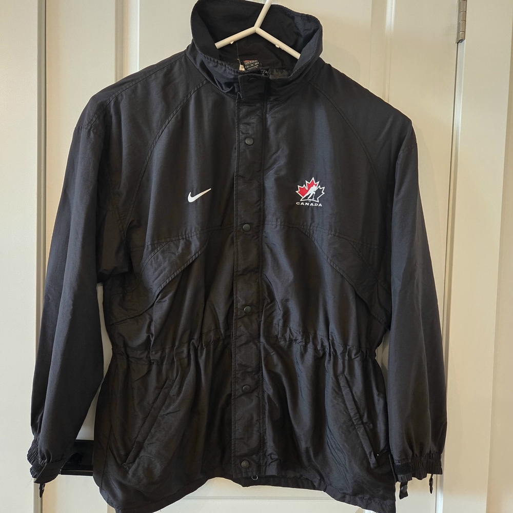 Vintage Nike Team Canada Windbreaker Jacket Men's Size XL Pockets Black Full Zip